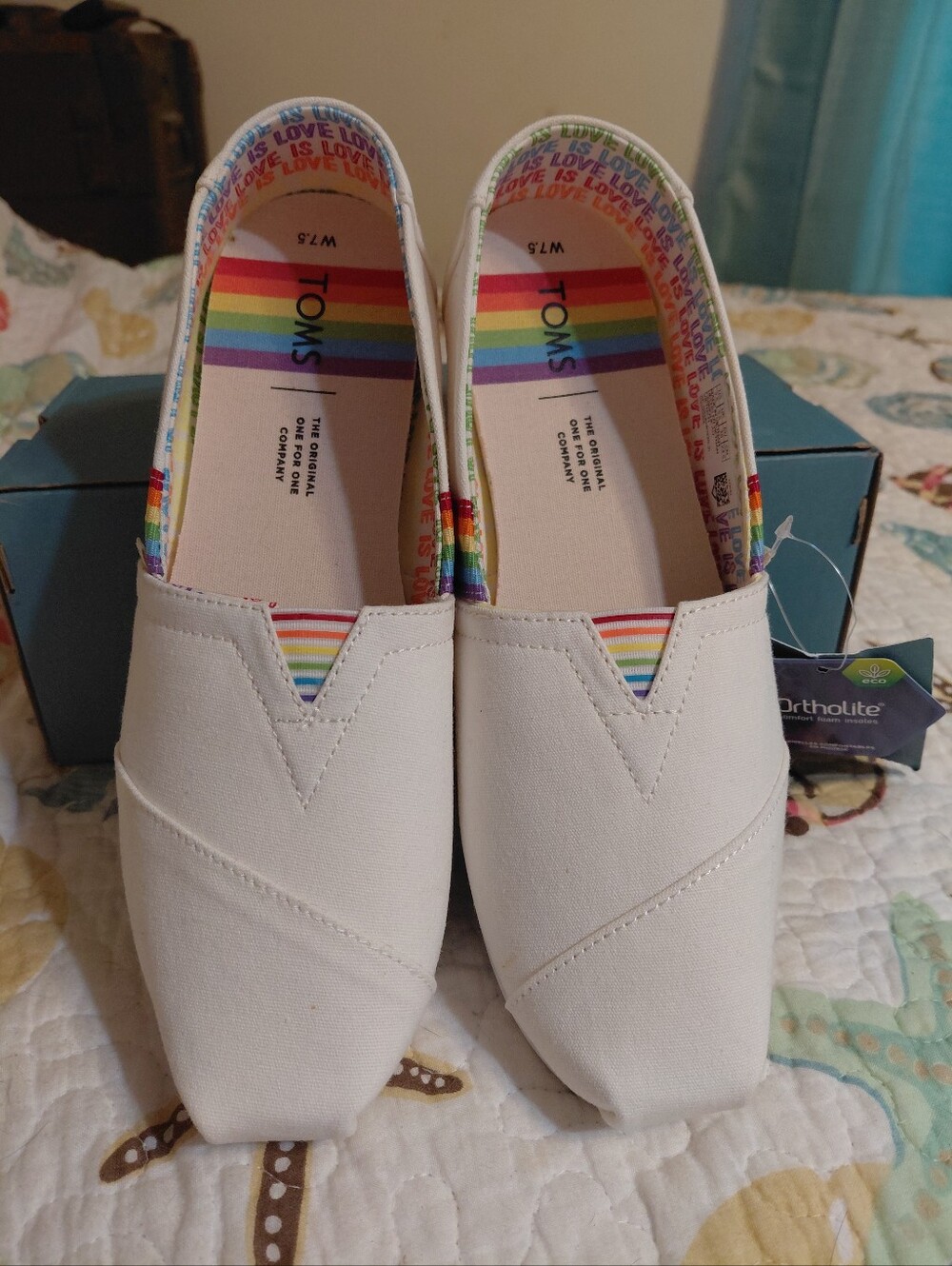 Brand New Toms Women Alpargata White Canvas/Rainbow Webbing. Size 7.5. - Picture 4 of 9